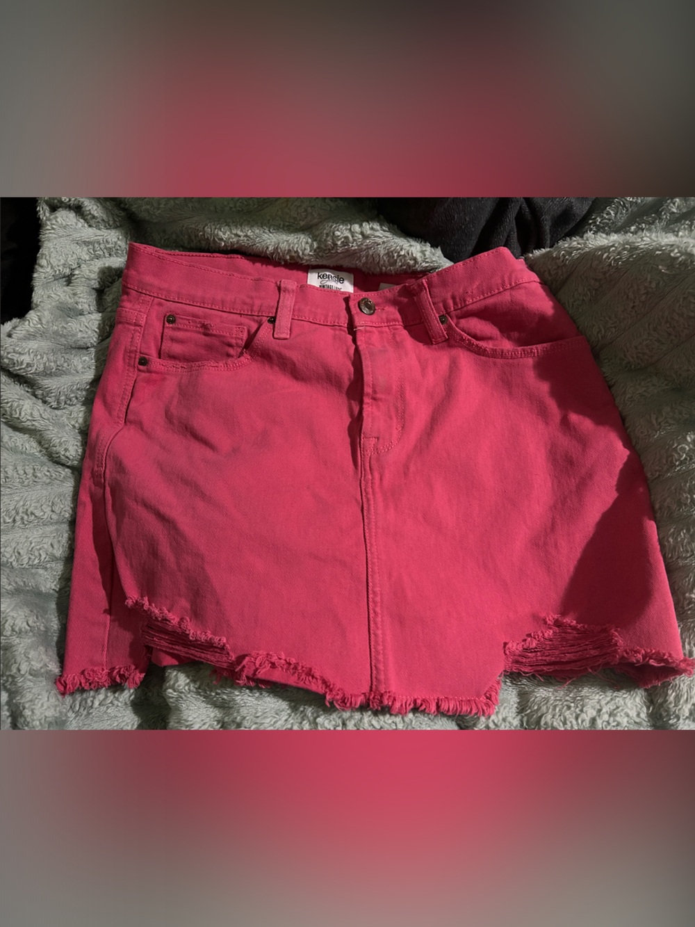 Kensie Bright Pink Distressed Denim Midi Skirt